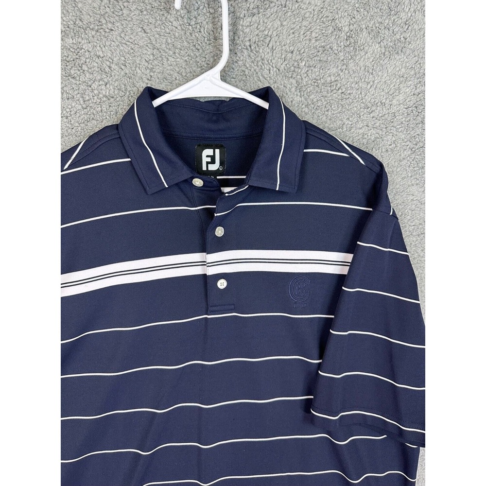 Footjoy Polo Shirt Mens Size Large Navy Blue Striped FJ Golf Polo‎ Performance